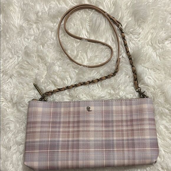 Plaid Crossbody or Clutch Bag in Pink and Blue NWOT - Picture 1 of 14